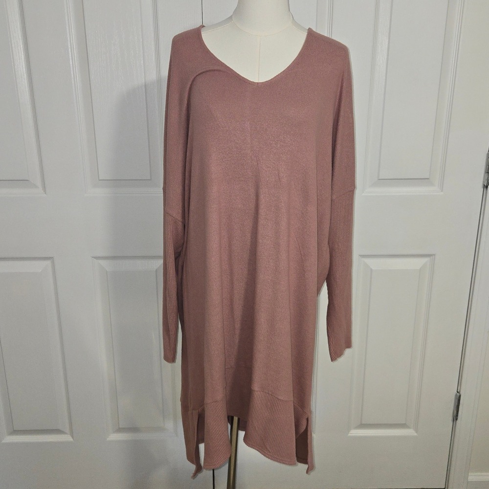 American Eagle Tunic Sweater Womens XXL Dusty Rose V-Neck Ribbed Oversized 06681